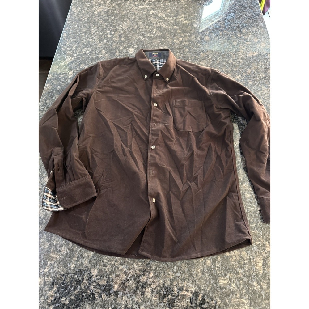 Vintage Shark Yachting Shirt Men's Brown‎ Button Up Long Sleeve Short. Size 41
